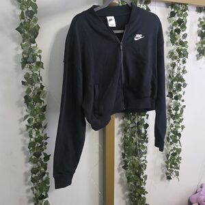 Nike Black Cropped Oversized Cloth Bomber Zip-Up Jacket
